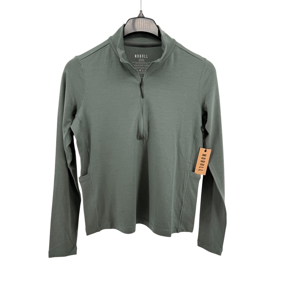 NEW NOBULL 1/4 Zip Pullover Womens Large Green Merino Wool Blend Balsam Gorpcore